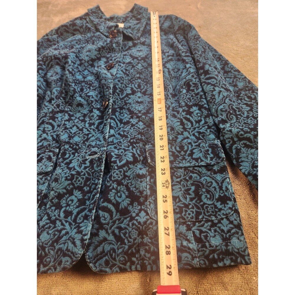 d&co Denim & Company Floral Corduroy Jacket Women’s Large Blue Button Up - Picture 3 of 8